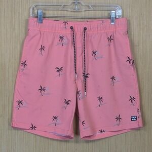Billabong Swim Trunks Mens Small Recycler Sundays Layback Palm Tree Coral Beach